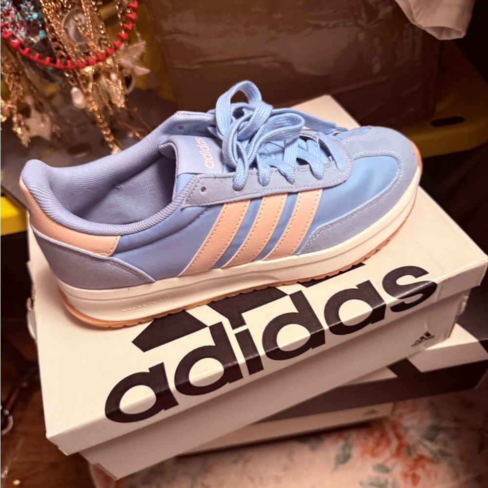 adidas Women's Pastel Blue and Peach Trainer Sneakers